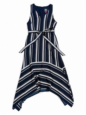 Vince Camuto Striped Navy Dress with White Accents